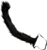 A black, furry, animal-like tail with a white attachment at the base, isolated on a white background. Produktbild-Vorschau