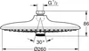 Technical drawing of a shower head with dimensions and specifications. Produktbild-Vorschau