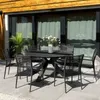 An outdoor dining set on a patio, with a modern house in the background. Produktbild-Vorschau