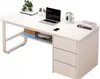 A white desk with a laptop, headphones, books, and a plant. Podgląd zdjęcia produktu