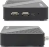 Two views of a black satellite receiver box with gray accents. Produktbild-Vorschau