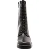 A front view of a black lace-up boot with a block heel, presented on a white background. Produktbild-Vorschau