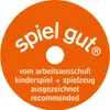 A circular orange badge with white text and a white circle in the center. Produktbild-Vorschau
