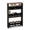 A narrow, multi-shelf storage cart with wheels, filled with various jars and containers. Produktbild-Vorschau