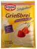 A package of Dr. Oetker Grießbrei (semolina pudding) with strawberries and a spoon. Náhľad obrázku produktu