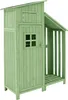 A green wooden garden shed with an attached open storage area. Náhled obrázku produktu