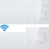 A collage of smart thermostat units, some showing digital displays and others with blank panels and leaf icons. Produktbild-Vorschau