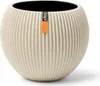 A beige spherical planter with vertical ribbed texture. Produktbild-Vorschau