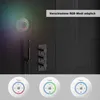 A shower speaker with RGB lighting is shown in a modern shower setting, with a close-up of the speaker's controls at the bottom. Voir les images du produit