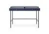 A dark blue desk with two drawers, one of which is slightly open, on a white background. Voir les images du produit