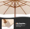 Close-up view of the underside of a beige umbrella, showing its wooden ribs and a detail of the rib attachment. Náhľad obrázku produktu