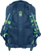The back of a blue and green patterned backpack is shown against a white background. Voir les images du produit