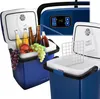 A collage of two blue portable coolers, one open showing drinks and fruit, and the other closed with a digital display on top. Náhled obrázku produktu