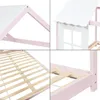 A collage of four close-up images showing details of a pink and white children's bed frame. Produktbild-Vorschau