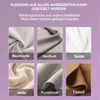 A collage of fabric swatches illustrating different materials that can be ironed, with German text indicating clothing from all seasons can be ironed. Produktbild-Vorschau