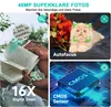 A collage of images showcasing the features of a digital camera, including a person reading a book with a zoom feature highlighted, a cat with autofocus, and a CMOS sensor diagram. Produktbild-Vorschau