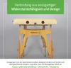 A beige massage table with a wooden frame against a light gray background. Produktbild-Vorschau