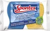 A package of two Spontex sponge scourers, one blue and one yellow, with product information and branding. Produktbild-Vorschau