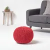 HOMESCAPES Kulatý pletený puf, 100% bavlna, červený Náhled obrázku produktu 2