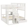 A white wooden bunk bed with stairs and storage drawers. Náhled obrázku produktu