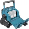 A teal and black Makita LED-Akku-Handstrahler 40V with two batteries inside, shown with its compartment open. Produktbild-Vorschau