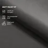 A dark gray fabric with white text and icons describing its features. Produktbild-Vorschau