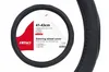 A black steering wheel cover is shown with its packaging and product information. Anteprima dell’immagine prodotto