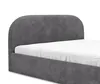 A close-up view of a gray upholstered bed frame with a white sheet. Produktbild-Vorschau