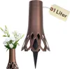 A product shot of a grave vase with a tag, and a separate image of the vase with flowers. Produktbild-Vorschau