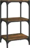 A three-tiered shelf unit with a rustic wood finish and dark metal frame, presented against a white background. Náhľad obrázku produktu