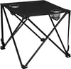 A black foldable camping table with two mesh cup holders. Produktbild-Vorschau