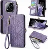 A collage of images showing a purple phone case with a geometric design, a wallet, and a phone inside the case. Anteprima dell’immagine prodotto