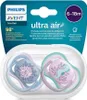 The image shows a retail package containing two Philips Avent Ultra Air pacifiers for babies aged 6-18 months. Produktbild-Vorschau