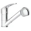 A studio shot of a chrome kitchen faucet with a pull-out spray. Produktbild-Vorschau