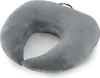 A gray U-shaped neck pillow is shown on a white background. Produktbild-Vorschau