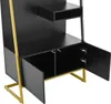 A close-up view of a black cabinet with gold metal legs, showing open doors and shelves. Anteprima dell’immagine prodotto