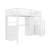 A white loft bed with a desk and closet, shown against a white background. Voir les images du produit