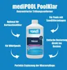 A product image for mediPOOL PoolKlar, a pool clarifier, with text highlighting its features and benefits. Produktbild-Vorschau