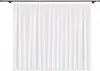 A white voile curtain hanging on a dark rod against a white background. Produktbild-Vorschau