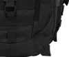 A close-up view of the bottom corner of a black backpack, showing webbing and straps. Produktbild-Vorschau