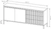 A technical drawing of a black sideboard with dimensions indicated. Produktbild-Vorschau