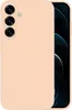 A pink smartphone case is shown from the back, with the phone's camera array visible on the left side. The right side of the image shows a portion of the phone's screen with a dark, abstract wallpaper. Produktbild-Vorschau