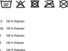 A set of laundry care symbols and fabric composition information in multiple languages. Produktbild-Vorschau