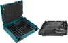 An open teal tool case with foam lining and a separate black case containing drill and chisel bits, displayed on a white background. Produktbild-Vorschau