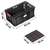 A black storage box with red handles and a separate black lid with red straps, shown with dimensions indicated by text overlays. Náhled obrázku produktu
