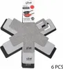 A set of six grey and black felt pot protectors arranged in a star shape, with a product packaging card above them. Anteprima dell’immagine prodotto
