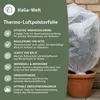 A close-up of a potted plant covered in bubble wrap, with text on the left detailing the product's features. Produktbild-Vorschau