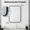 A bathroom mirror with dimensions indicated, mounted on a tiled wall above a sink. Produktbild-Vorschau