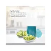 A kitchen counter with a spiralizer and two bowls of sliced zucchini and spiralized zucchini. Produktbild-Vorschau
