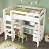 A white loft bed with a desk and shelves underneath, set up in a child's room with green walls and a rug on the floor. Podgląd zdjęcia produktu